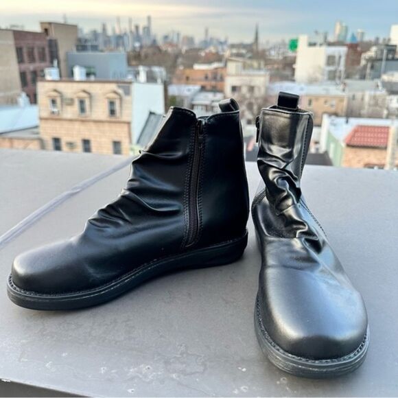 New black faux leather ankle boots gathered detail size 7 (37) vegan indie NWT - Picture 1 of 3